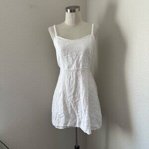 Modamalfi A Line Mini Dresses Scoop Neck Sleeveless Minimalist White Linen Sz S